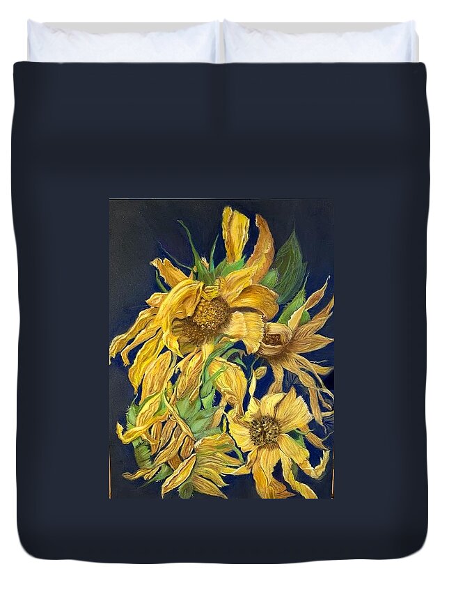 Dried Sunflowers Duvet Cover featuring the pastel Summers End by Juliette Becker