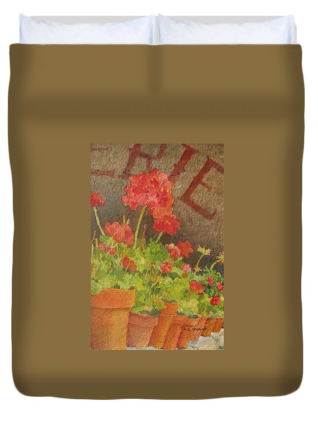 Geraniums Duvet Cover featuring the painting Summers End by Mary Ellen Mueller Legault