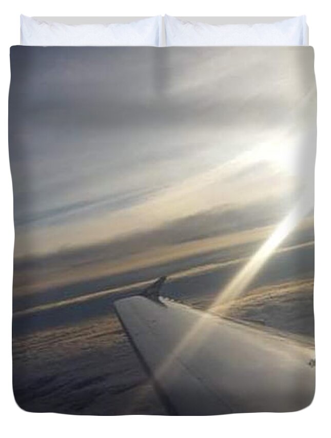 All Duvet Cover featuring the digital art Sun Rays on a Plane Wing KN45 by Art Inspirity