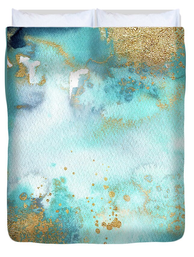 Sunbaked Mint Duvet Cover featuring the painting Sunbaked Mint And Gold by Garden Of Delights