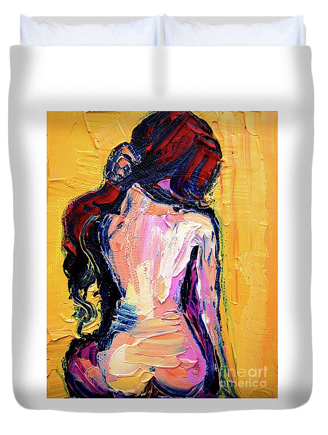 Nude Duvet Cover featuring the painting Sunbathe by Aja Trier