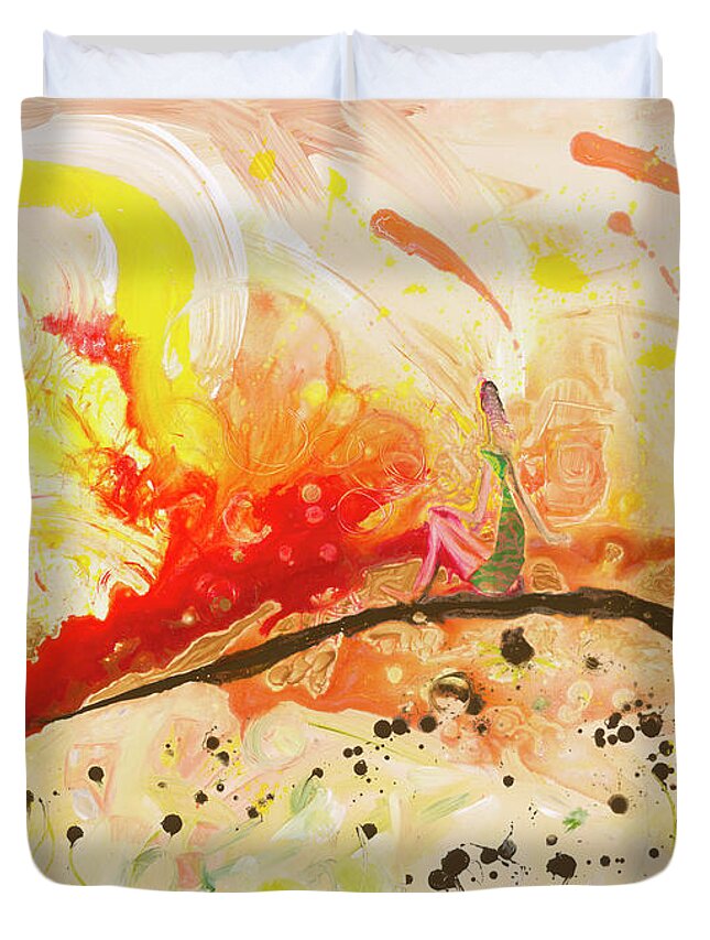 Sunbeam 1 Duvet Cover featuring the painting Sunbeams 1 by Cherie Salerno