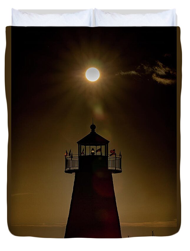 Massachusetts Duvet Cover featuring the photograph Sunbeams Over Lighthouse by Denise Kopko