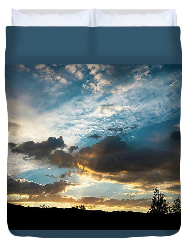 Sunset Duvet Cover featuring the photograph Sunbeams Over the Sierra Nevada by Ron Long Ltd Photography
