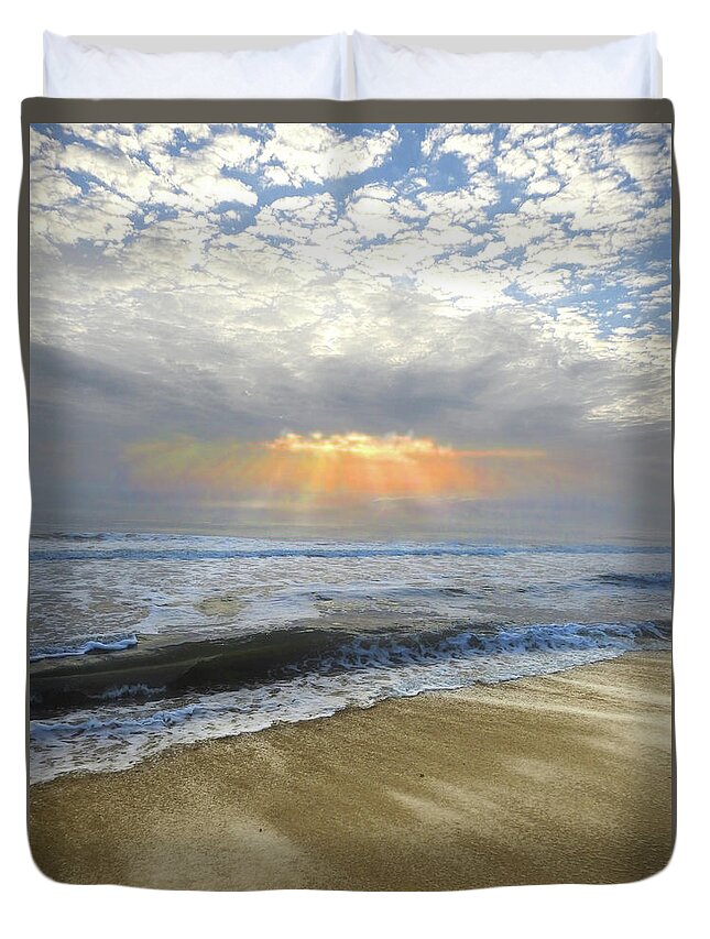 Sun Duvet Cover featuring the photograph Sunburst at St. Augustine Beach by Rod Seel