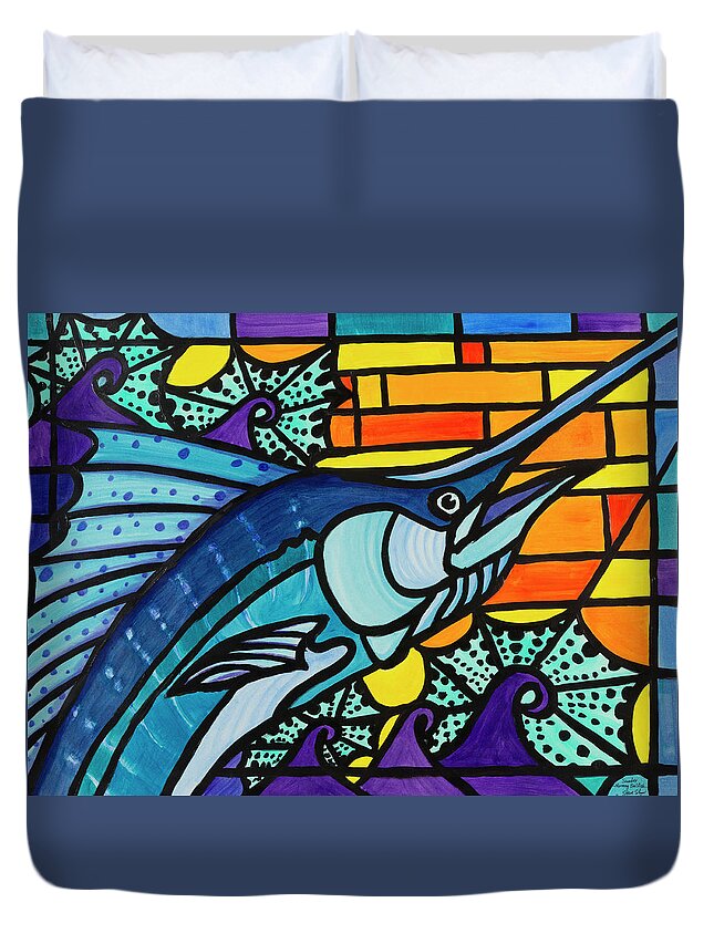 Sailfish Duvet Cover featuring the painting Sunday Morning Sailfish by Steve Shaw