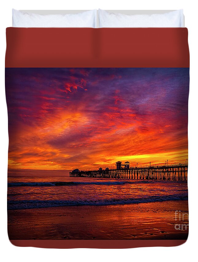 Sunset Duvet Cover featuring the photograph Sunday Sunset at Oceanside Pier by Rich Cruse