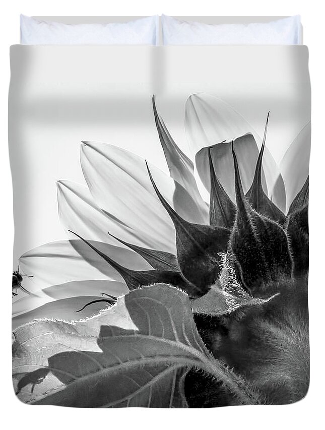 Sunflower Duvet Cover featuring the photograph Sunflower and the Busy Bee by Shara Abel