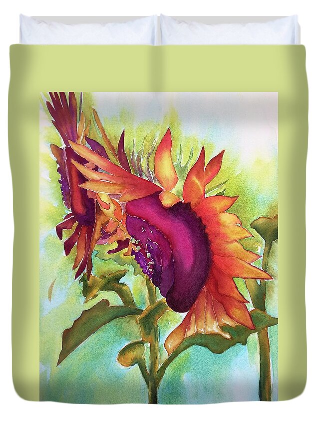 Sunflower Duvet Cover featuring the painting Sunflower by Tara Moorman