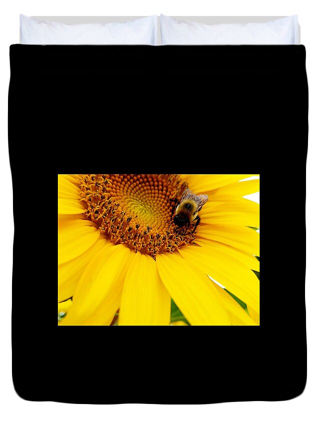 Sunflower Duvet Cover featuring the photograph Sunflower Bumblebee 1 by Amanda Rae