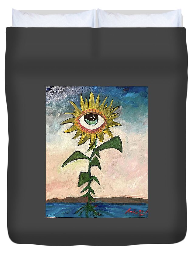 Sunflower Duvet Cover featuring the painting Sunflower Dance by Amzie Adams
