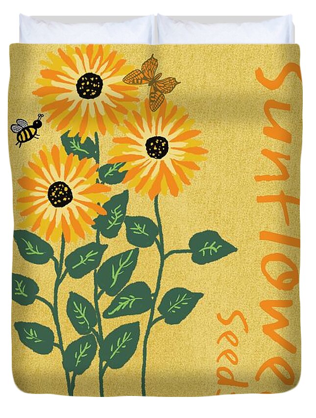 Sunflower Seeds Duvet Cover featuring the painting Sunflower Seeds by Marcy Brennan
