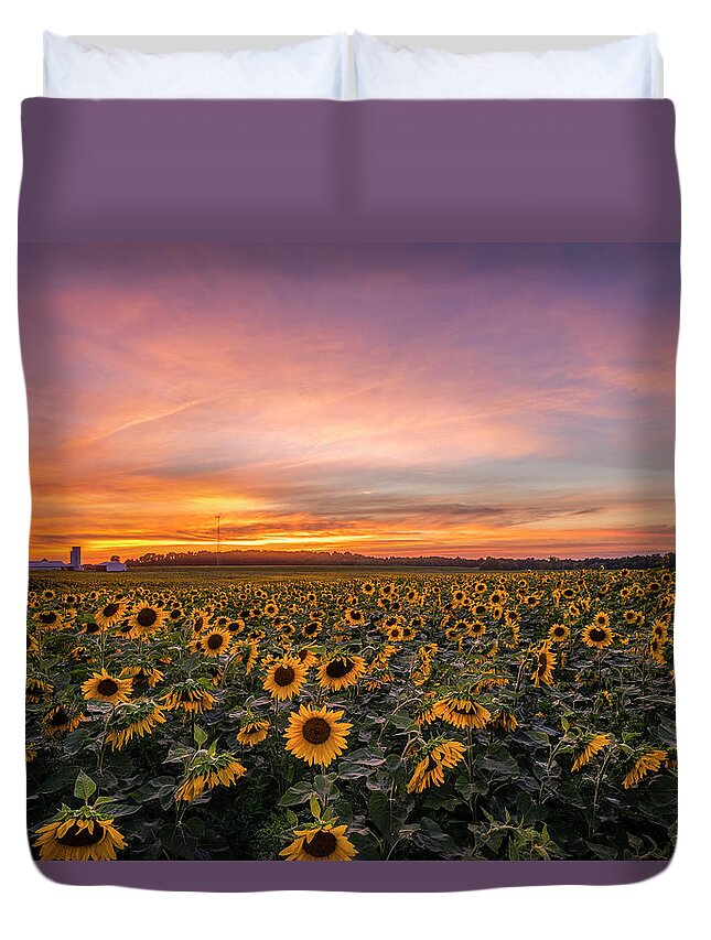 Sunflower Sunset Duvet Cover featuring the photograph Sunflower Sunset by Mark Papke