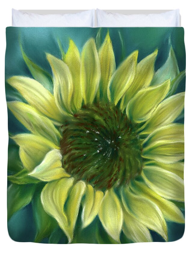 Botanical Duvet Cover featuring the painting Sunflower Weathering the Storm by MM Anderson