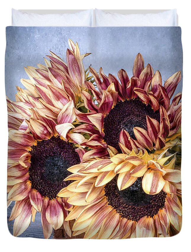 Sunflowers Duvet Cover featuring the photograph Sunflowers and Crate 2 by Connie Carr