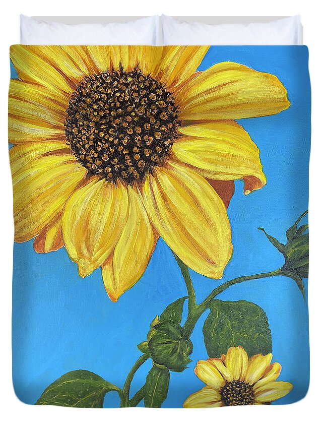 Sunflower Duvet Cover featuring the painting Sunflowers be Happy by Marilyn Borne
