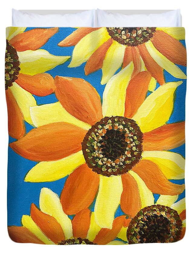 Sunflower Duvet Cover featuring the painting Sunflowers Five by Christina Wedberg
