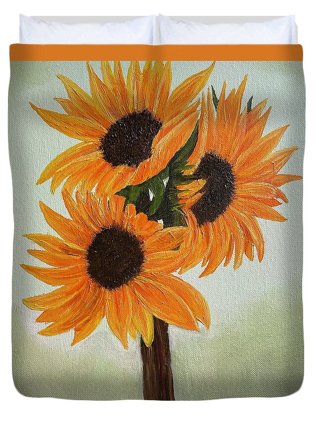 Oil Duvet Cover featuring the painting Sunflowers by Lisa White