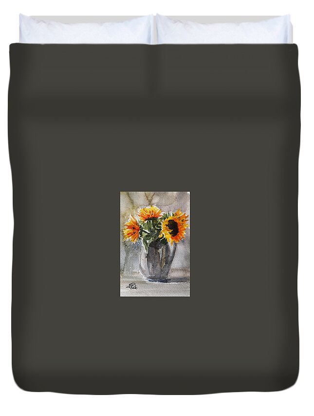 Still Life Duvet Cover featuring the painting Sunflowers by Sheila Romard