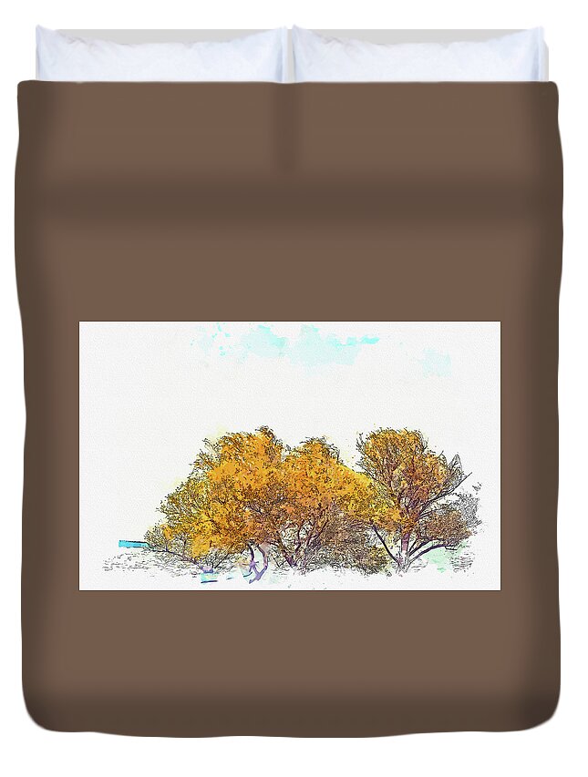 Tree Duvet Cover featuring the painting Sunken trees, ca 2021 by Ahmet Asar, Asar Studios by Celestial Images