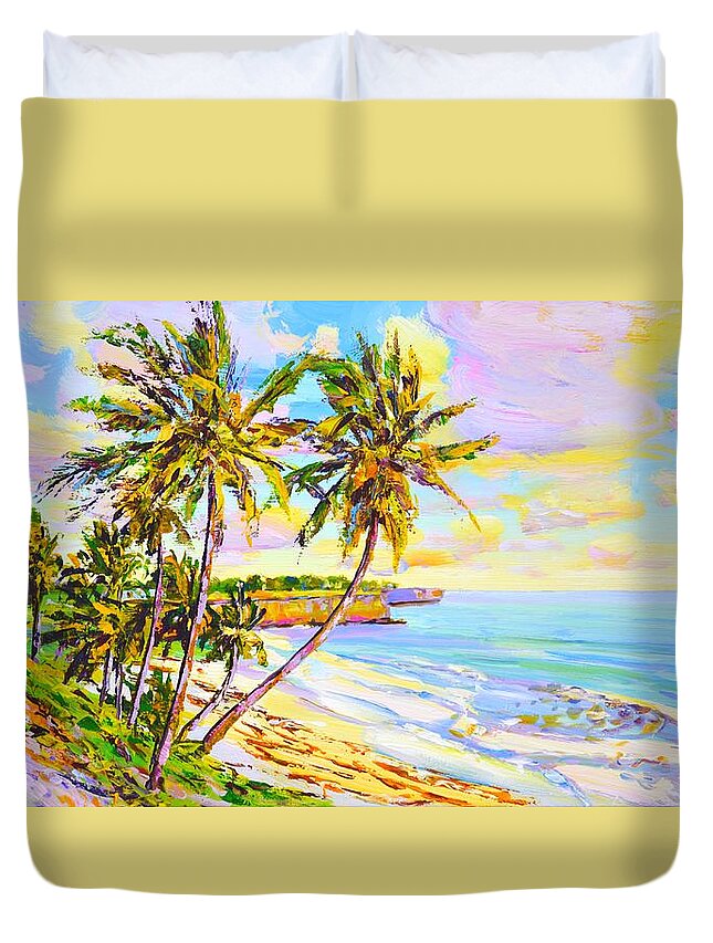 Ocean Duvet Cover featuring the painting Sunny Beach. Ocean. by Iryna Kastsova