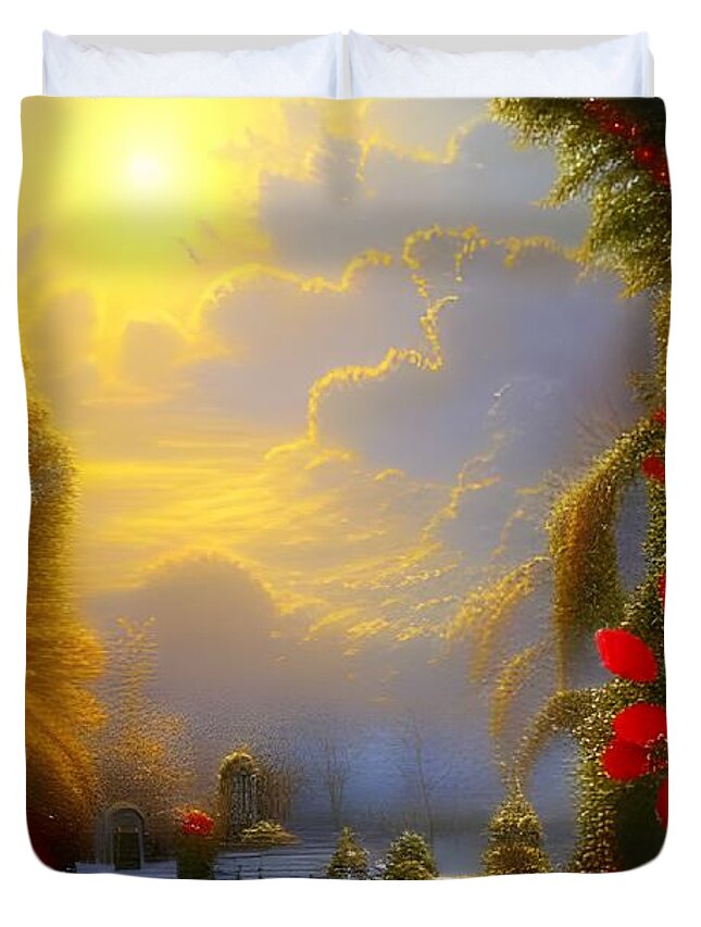 Digital Duvet Cover featuring the digital art Sunny Christmas by Beverly Read