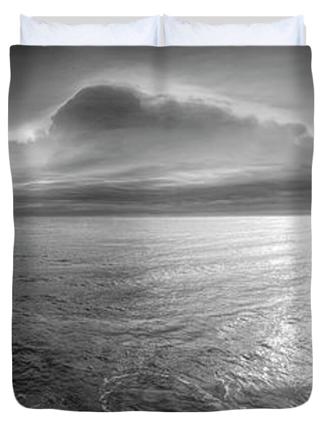 Clouds Duvet Cover featuring the photograph Sunrays over Coral Cove Beach Black and White by Debra and Dave Vanderlaan