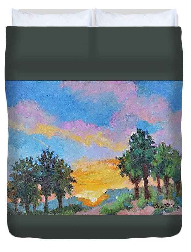 Sunrise Duvet Cover featuring the painting Sunrise and Jet Streams by Diane McClary