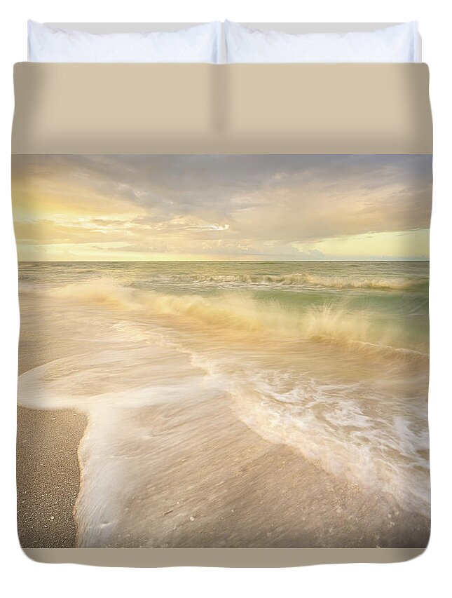 Sanibel Island Duvet Cover featuring the photograph Sunrise And Waves On Sanibel Island by Jordan Hill