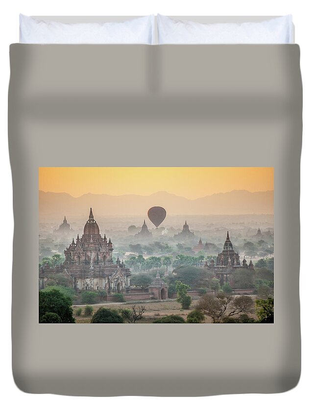 Sunrise Duvet Cover featuring the photograph Sunrise at Bagan by Arj Munoz