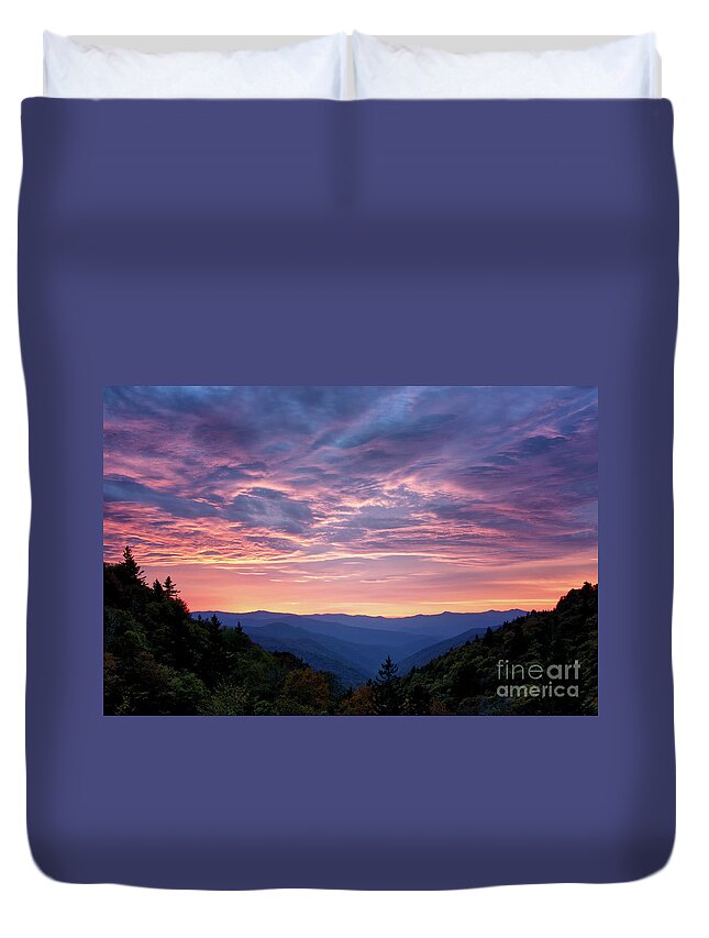 Smokies Duvet Cover featuring the photograph Sunrise At Luftee Overlook 2 by Phil Perkins