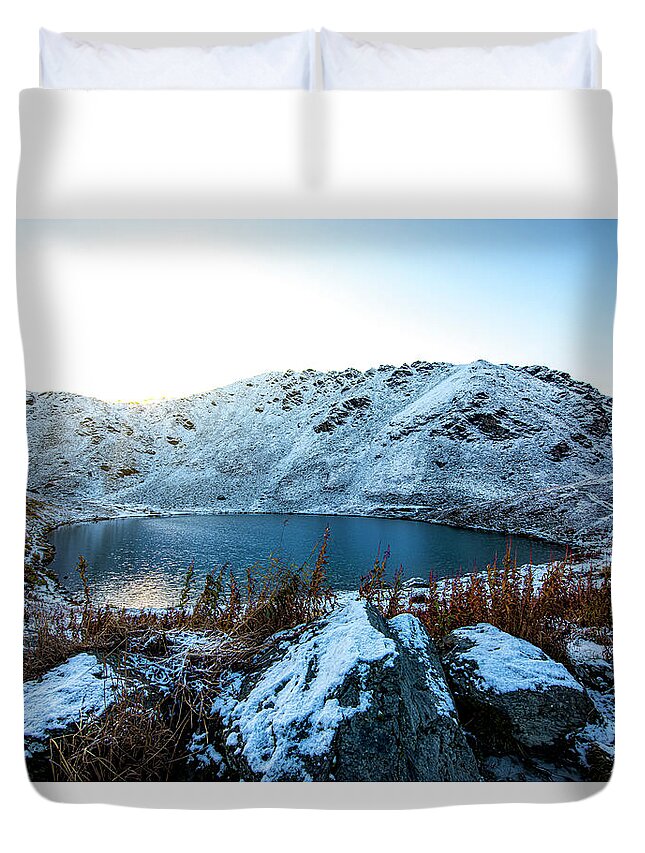 Nature Duvet Cover featuring the photograph Sunrise at Summit Lake by David Morefield