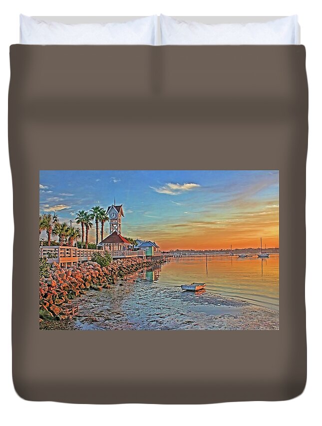 Bridge Street Pier Duvet Cover featuring the photograph Sunrise At The Pier by HH Photography of Florida