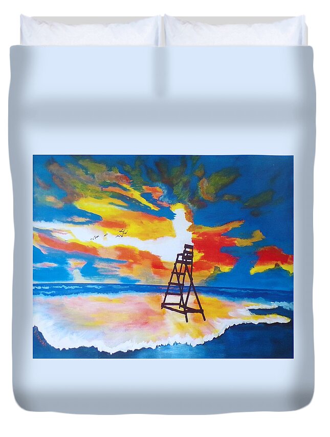 Seascape Duvet Cover featuring the painting Sunrise Before the Storm by Kathie Camara