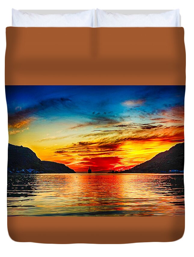 Sunrise Duvet Cover featuring the photograph Sunrise colors in St.Johns Newfoundland by Tatiana Travelways
