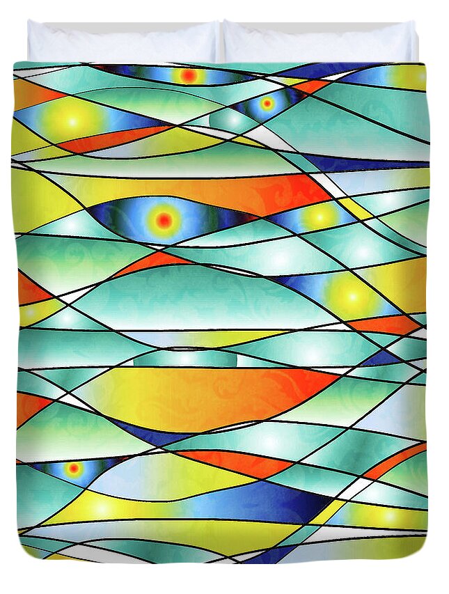 Sunrise Duvet Cover featuring the digital art Sunrise Fish Eyes by Sand And Chi
