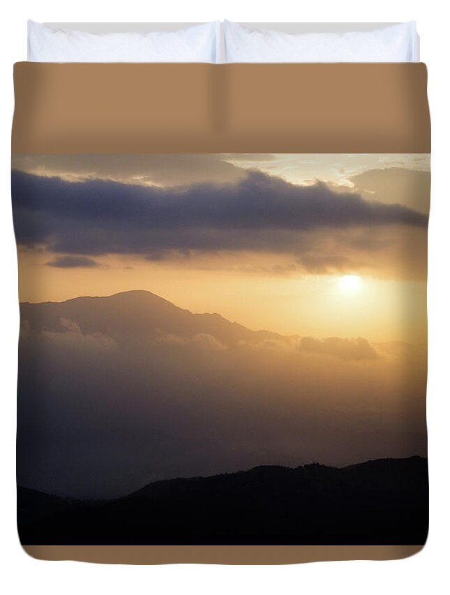 Andalucia Duvet Cover featuring the photograph Sunrise in Axarquia by Gary Browne
