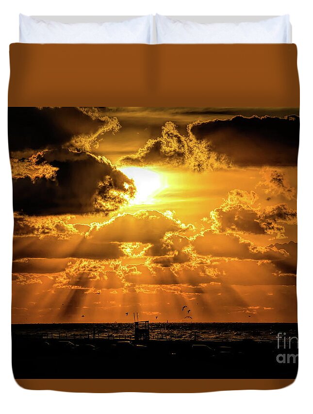 Sunrise Photography Duvet Cover featuring the photograph Sunrise in Galveston by Diana Mary Sharpton
