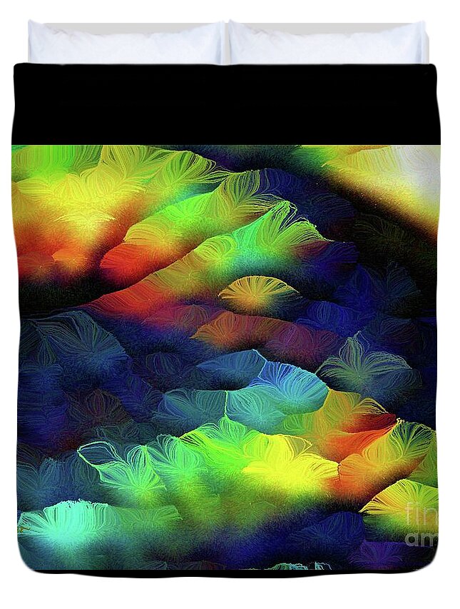 Abstract Landscape Duvet Cover featuring the painting Sunrise in the Valley of Compassion by Aberjhani