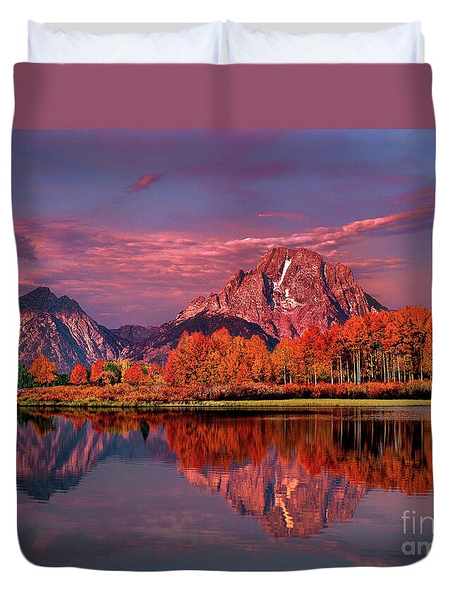 Dave Welling Duvet Cover featuring the photograph Sunrise Mount Moran Oxbow Bend Grand Tetons Np by Dave Welling