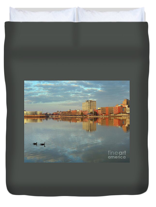 Sunrise Duvet Cover featuring the photograph Sunrise on Fort Industry Square Toledo Ohio 4988 by Jack Schultz