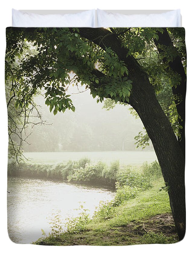Sunrise Duvet Cover featuring the photograph Sunrise on the River Bend by Jason Fink
