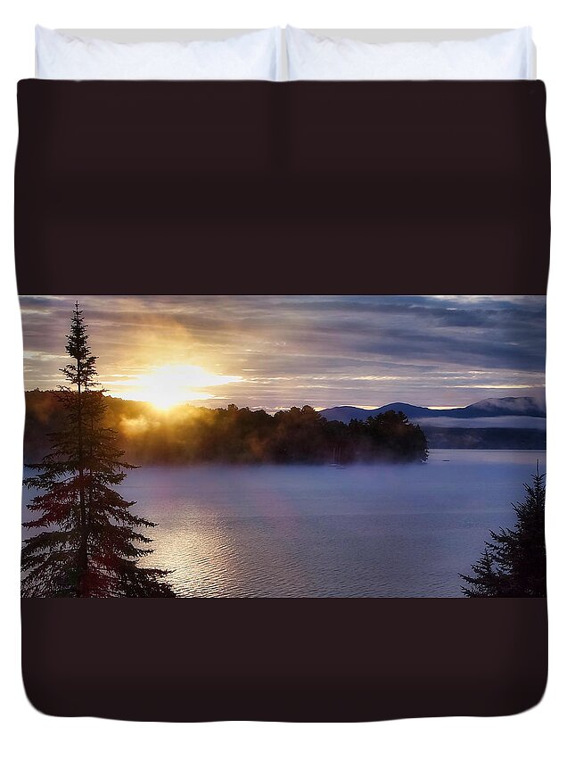 Maine Duvet Cover featuring the photograph Sunrise Over Maine Lake by Russel Considine