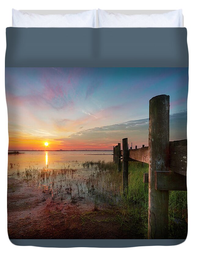 Clouds Duvet Cover featuring the photograph Sunrise Over the Lake by Debra and Dave Vanderlaan