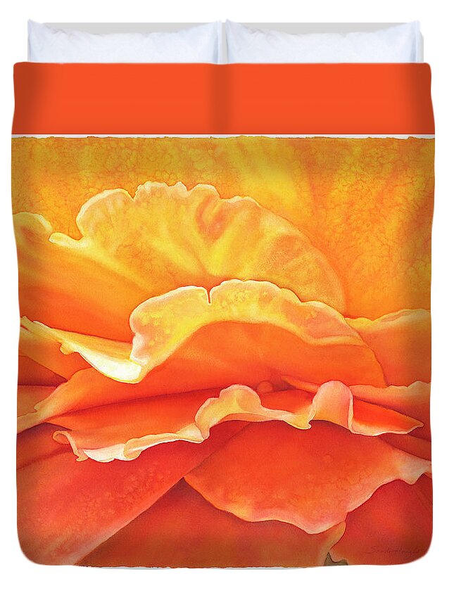 Rose Duvet Cover featuring the painting Sunrise Rose by Sandy Haight