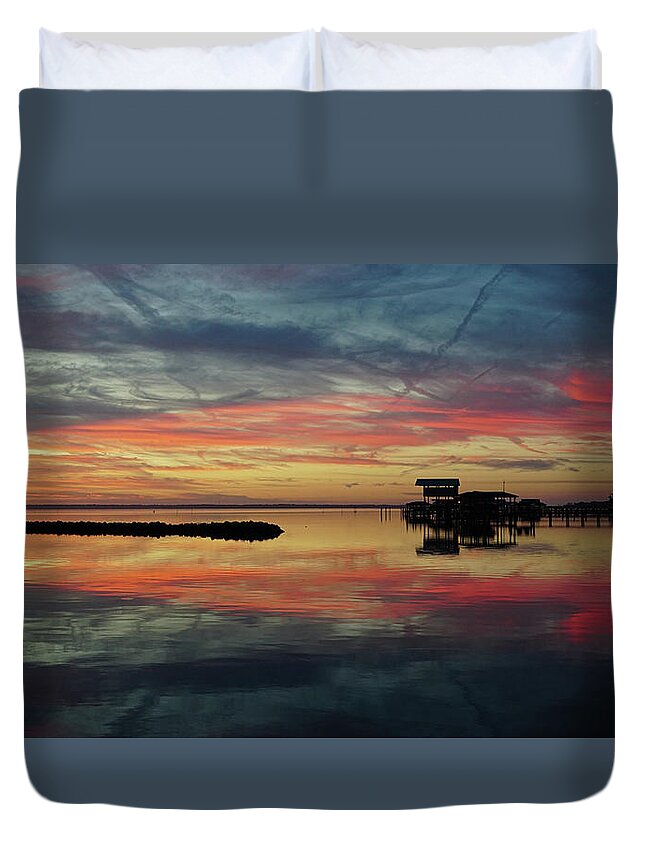 Boat House Duvet Cover featuring the photograph Sunrise Skylines by Randall Allen