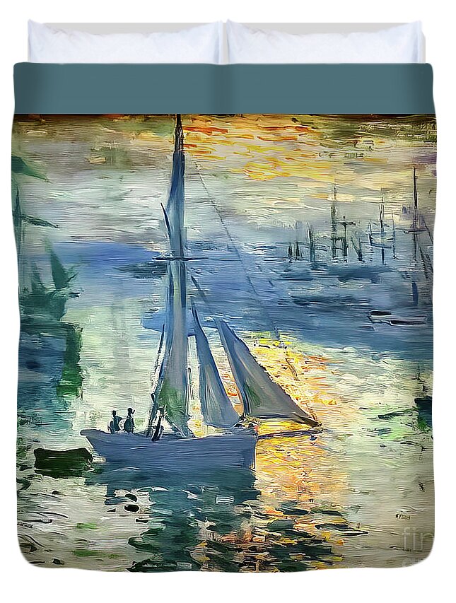 Sunrise Duvet Cover featuring the painting Sunrise The Sea by Claude Monet 1873 by Claude Monet