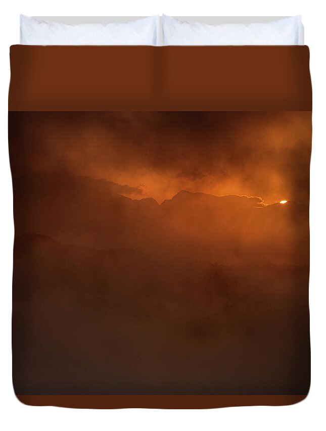 Sunrise Duvet Cover featuring the photograph Sunrise through the mist by Ian Middleton