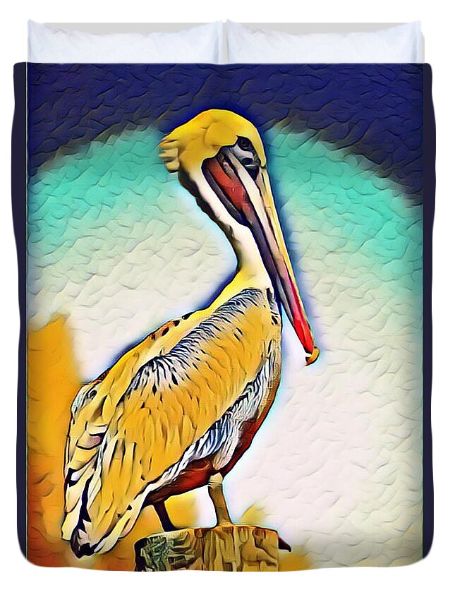 Pelican Duvet Cover featuring the photograph Sunset by Alison Belsan Horton