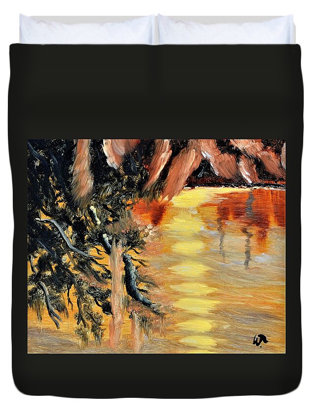 Sunset At Blue Springs Duvet Cover featuring the painting Sunset at Blue Springs by Warren Thompson